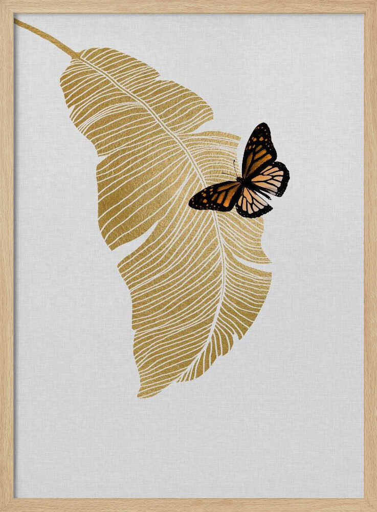 Golden Leaf Butterfly Art Print UK — Botanical Dark Wall Art — Office — Wall It All Prints
