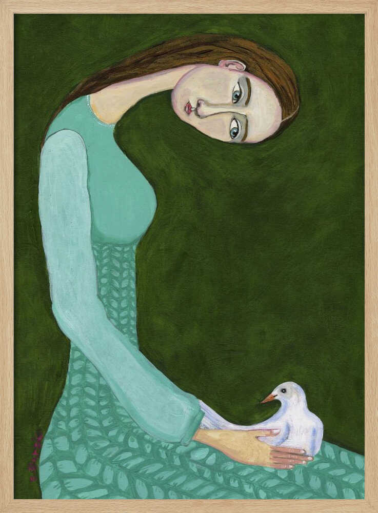 Serene Woman and Dove Art Print UK — Portrait Fresh Wall Art — Living Room — Wall It All Prints