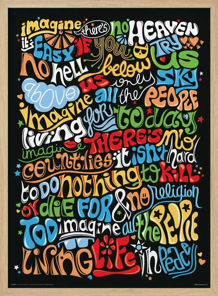 Imagine Peace Words Art Print UK — Abstract Vibrant Wall Art — Living Room — Wall It All Prints