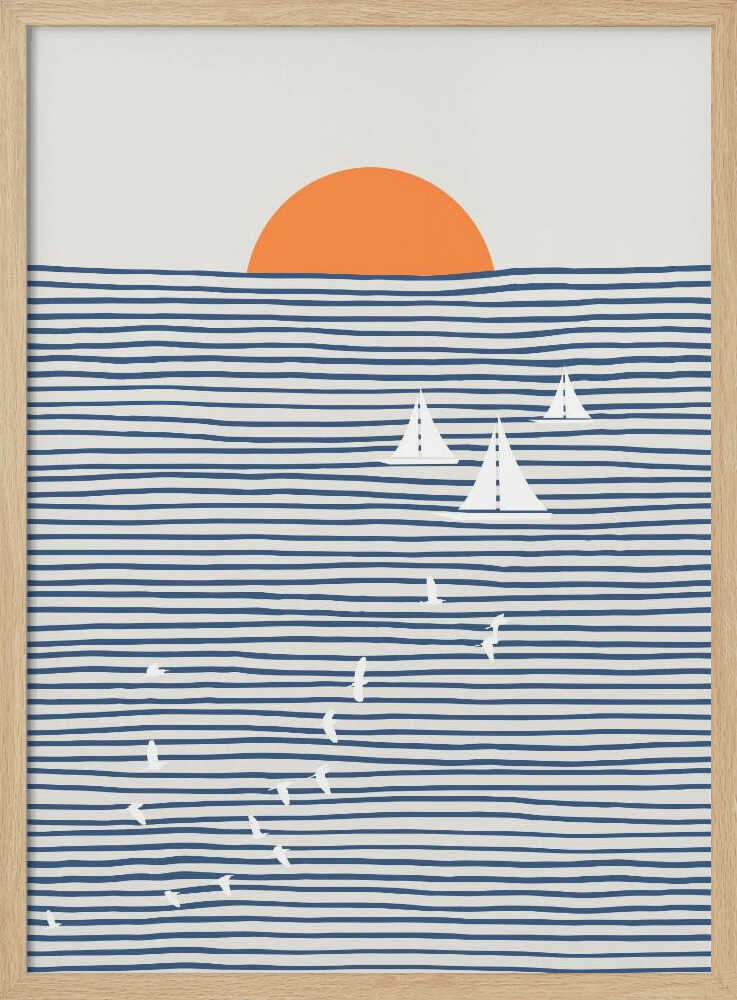 Ocean Sunset Sailboats Art Print UK — Abstract Vibrant Wall Art — Office — Wall It All Prints