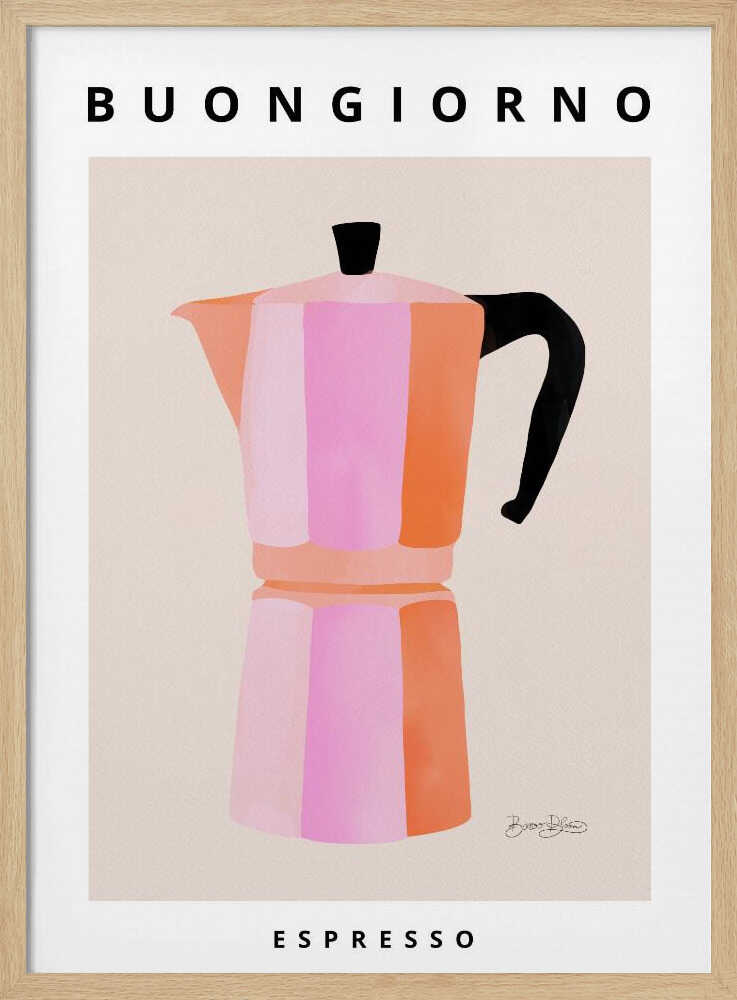 Colorful Moka Pot Espresso Art Print UK — Botanical Vibrant Wall Art — Kitchen — Wall It All Prints