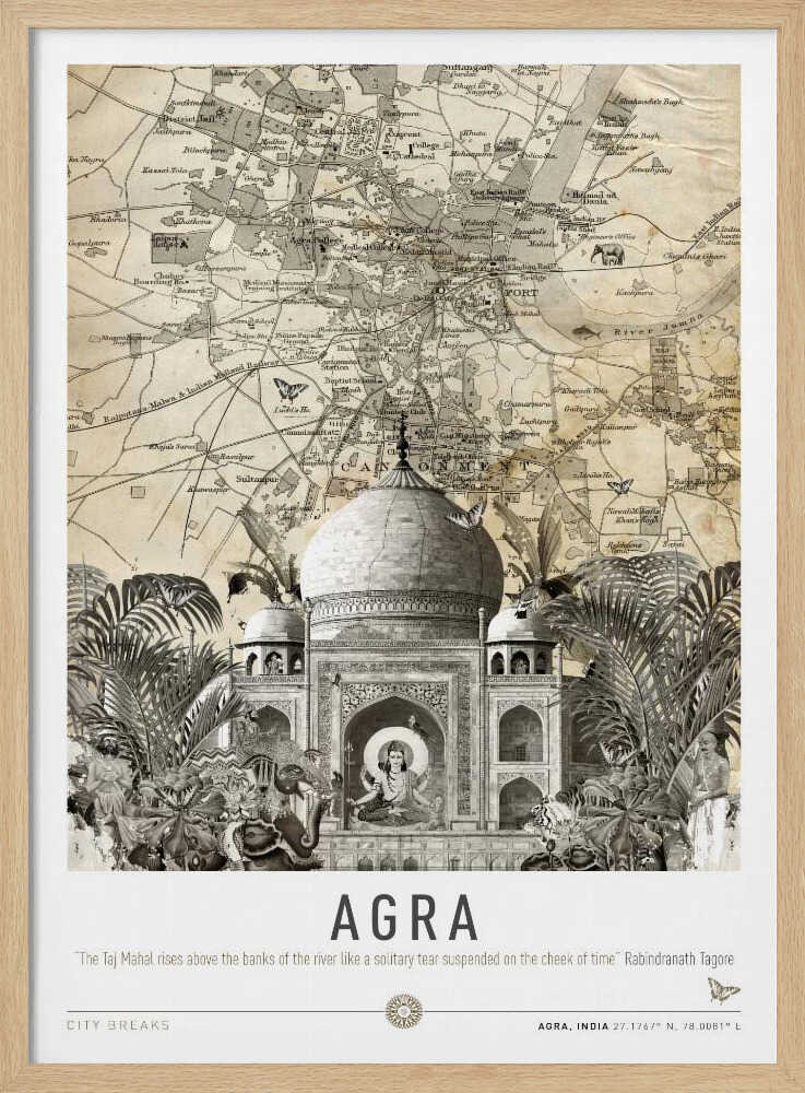 Vintage Taj Mahal Map Art Print UK — Abstract Vibrant Wall Art — Living Room — Wall It All Prints