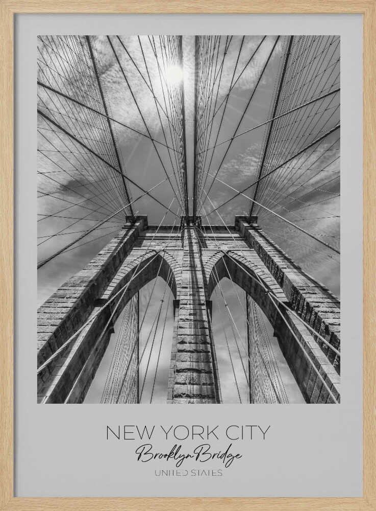 Brooklyn Bridge Upward View Art Print UK — Vintage Dark Wall Art — Living Room — Wall It All Prints