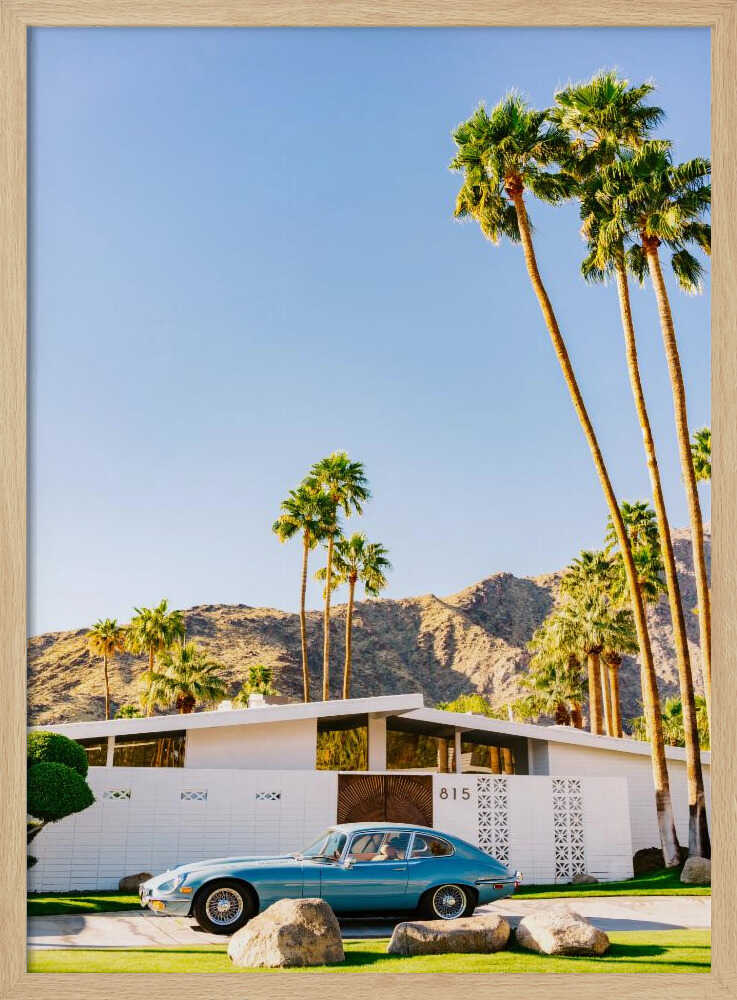 Midcentury Modern Blue Car Art Print UK — Botanical Minimal Wall Art — Living Room — Wall It All Prints