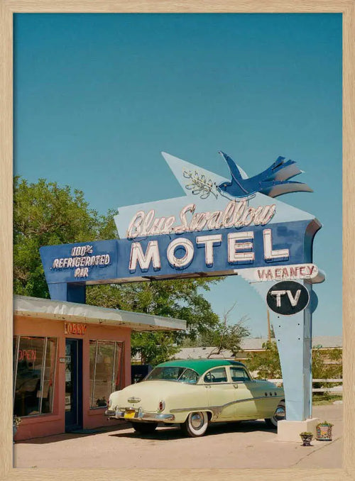 Blue Swallow Vintage Car Art Print UK — Vintage Vibrant Wall Art — Living Room — Wall It All Prints