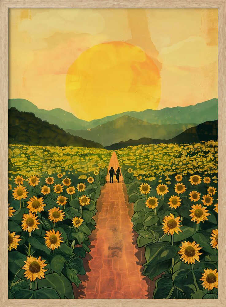 Romantic Sunflower Journey Art Print UK — Botanical Fresh Wall Art — Living Room — Wall It All Prints