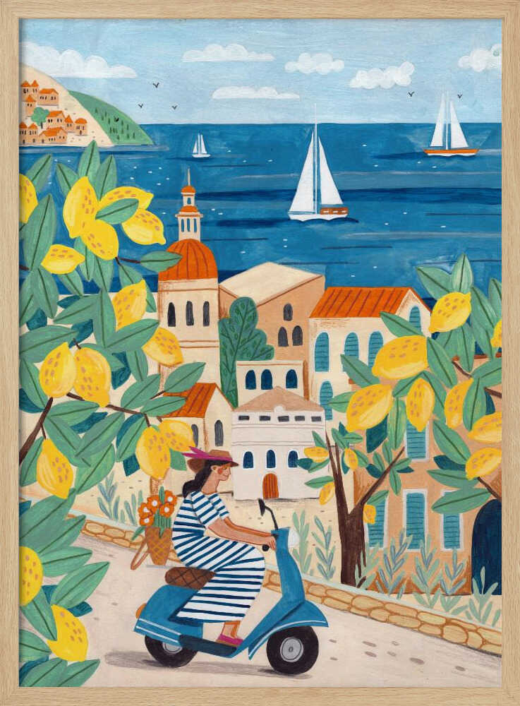 Travel poster woman on the Amalfi coast, Italy Art Print UK — Botanical Vibrant Wall Art — Kitchen — Wall It All Prints