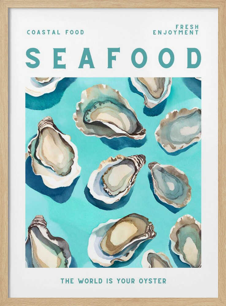 Fresh Coastal Oysters Art Print UK — Landscape Vibrant Wall Art — Kitchen — Wall It All Prints