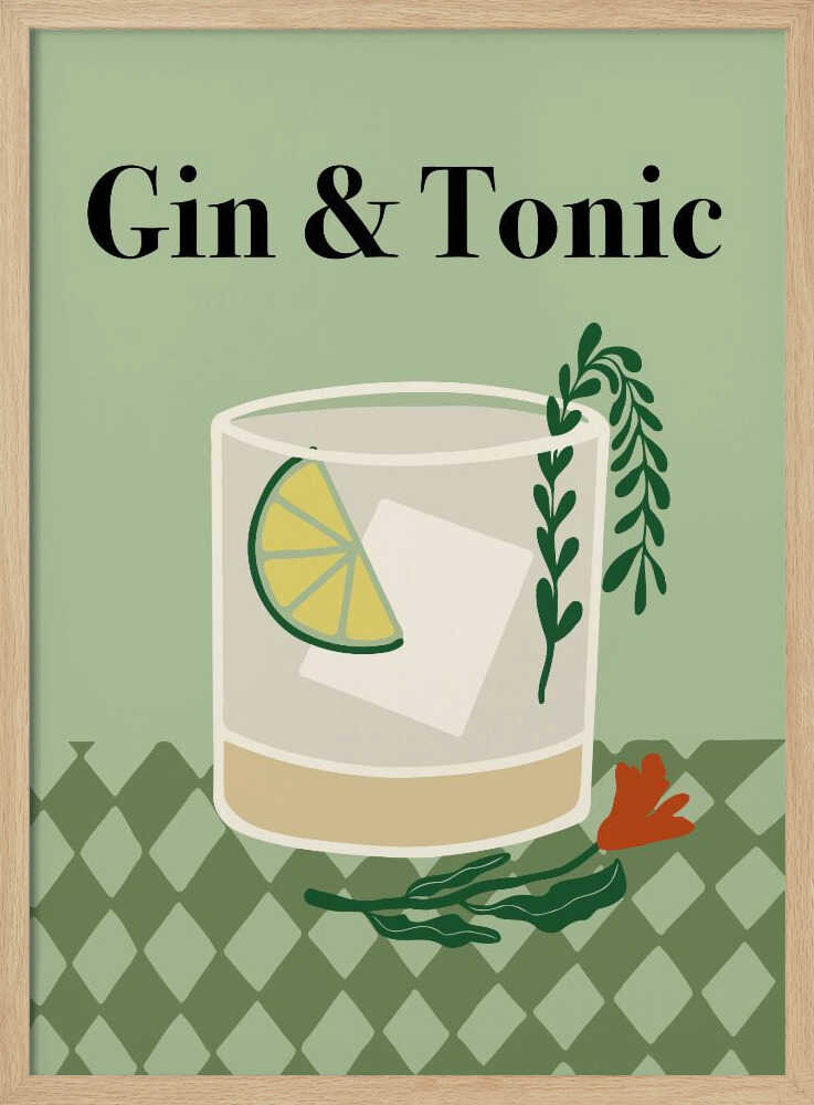 Gin and Tonic Cocktail Art Print UK — Botanical Minimal Wall Art — Kitchen — Wall It All Prints