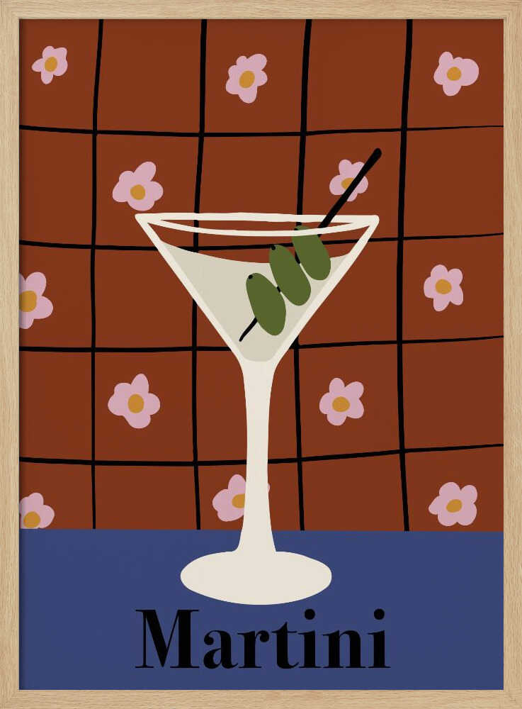 Retro Olive Martini Art Print UK — Botanical Minimal Wall Art — Office — Wall It All Prints