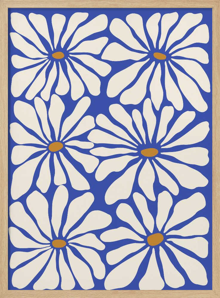 Bold Blue Daisies Art Print UK — Botanical Vibrant Wall Art — Living Room — Wall It All Prints