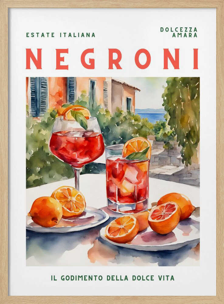 Negroni Summer Aperitif Art Print UK — Botanical Fresh Wall Art — Kitchen — Wall It All Prints