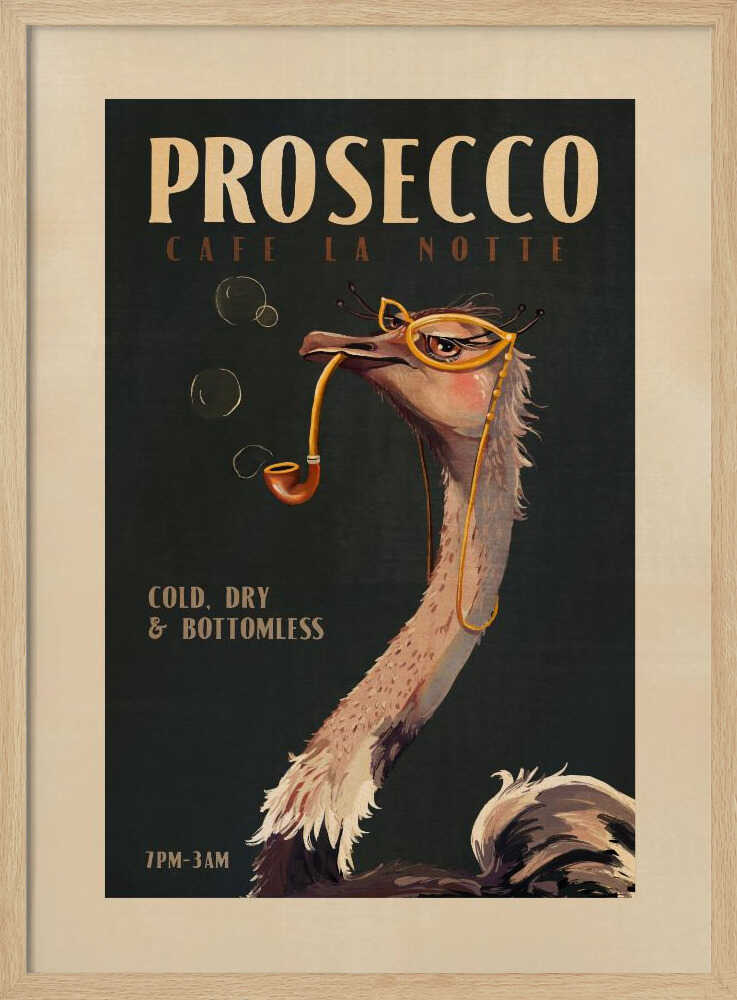 Art Deco Prosecco Wall Art Of An Ostrich Art Print UK — Dark Moody Dark Wall Art — Living Room — Wall It All Prints