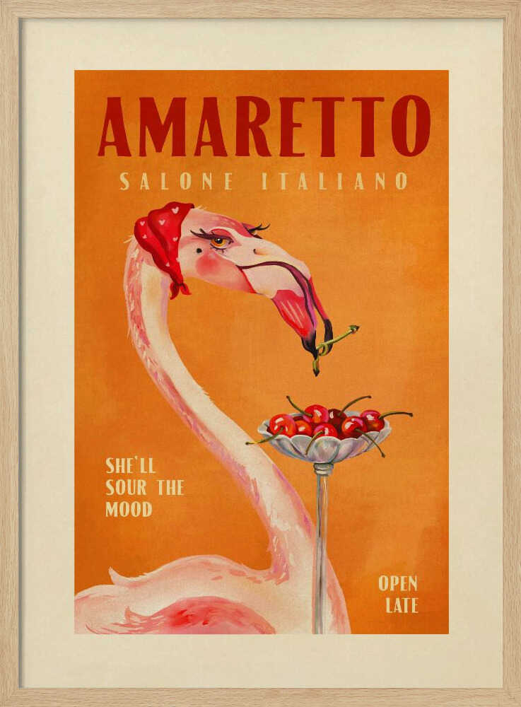 Amaretto Flamingo Art Deco Italian Cafe Travel Art Art Print UK — Vintage Vibrant Wall Art — Kitchen — Wall It All Prints