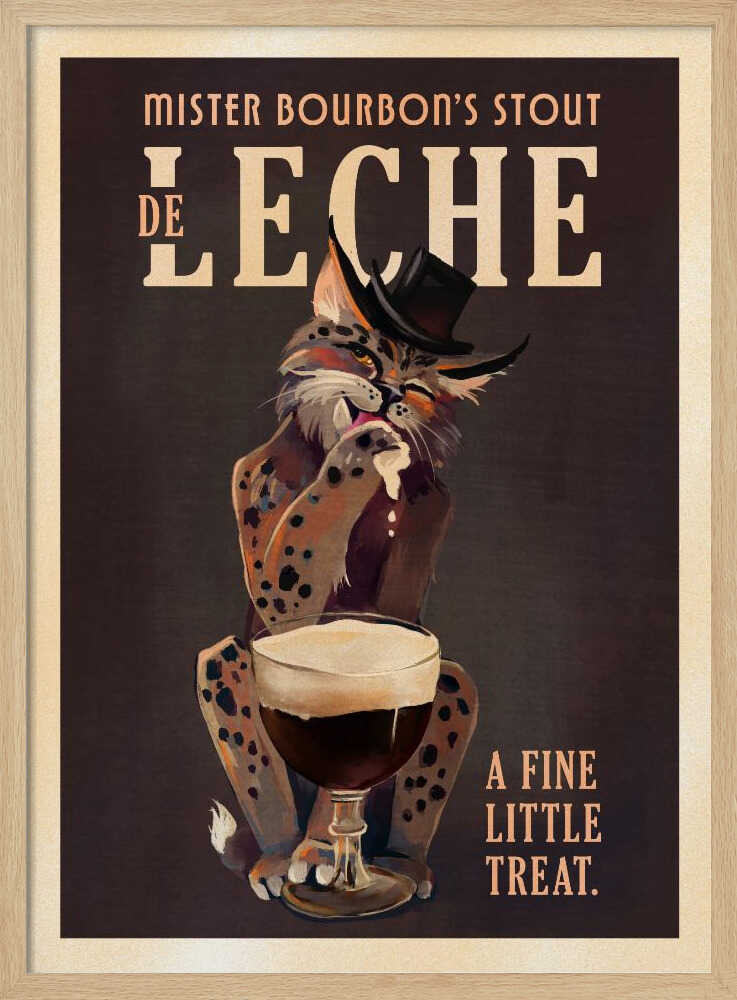 Bourbon De Leche Guinness Style Cat Art Art Print UK — Dark Moody Dark Wall Art — Living Room — Wall It All Prints