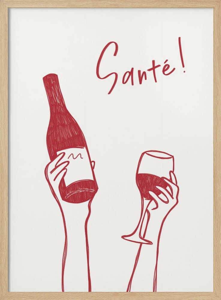 Santé Wine Toast Art Print UK — Food Minimal Wall Art — Kitchen — Wall It All Prints
