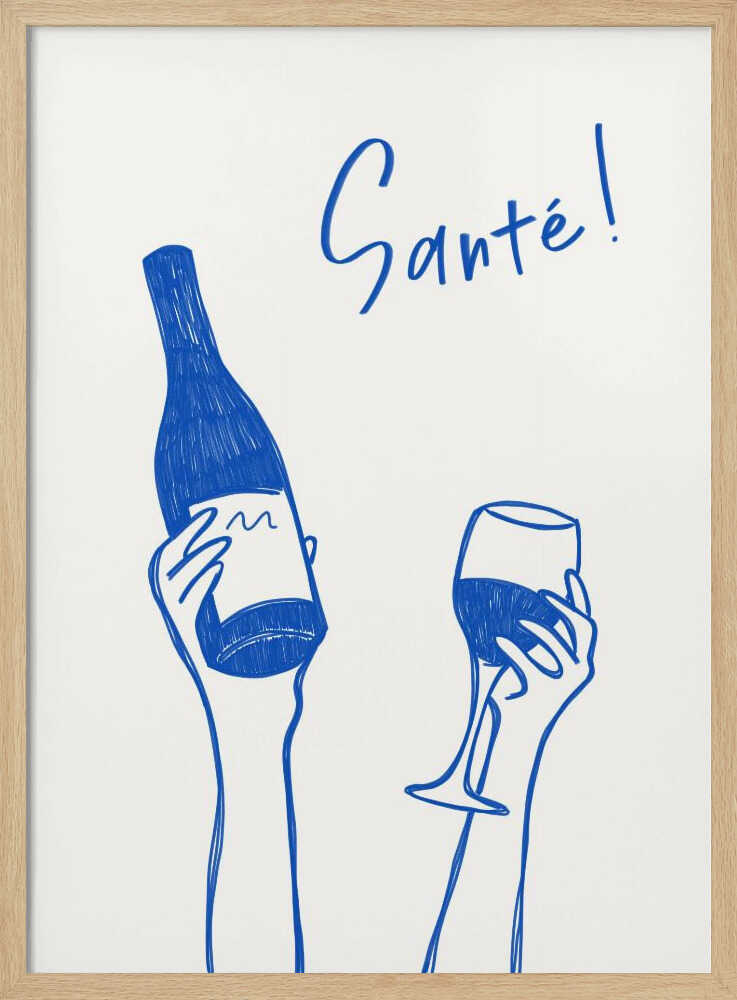 Santé Cheers Wine Art Print UK — Abstract Minimal Wall Art — Kitchen — Wall It All Prints