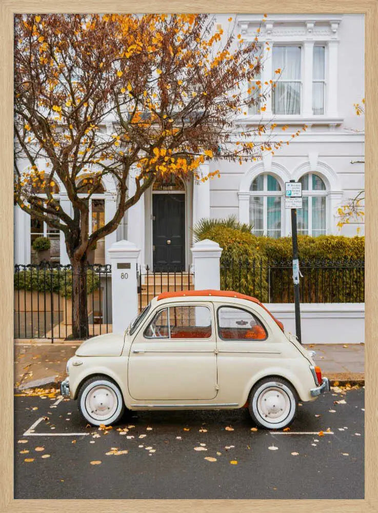 Classic Car Autumn Street Art Print UK — Vintage Vibrant Wall Art — Living Room — Wall It All Prints