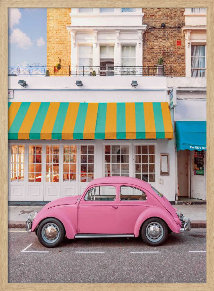 Vintage Pink Beetle Street Art Print UK — Vintage Vibrant Wall Art — Living Room — Wall It All Prints