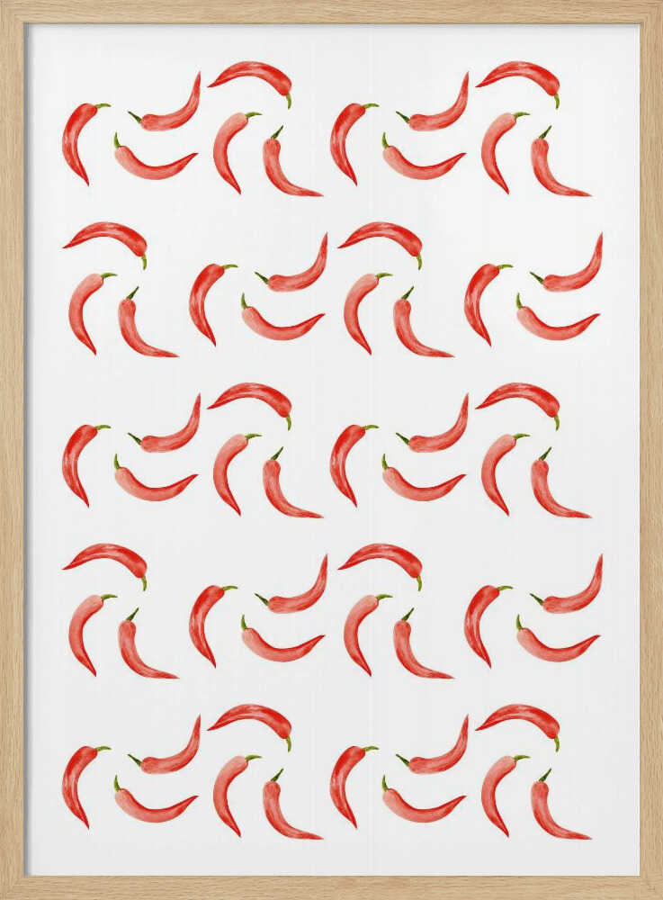Vibrant Red Chili Pattern Art Print UK — Botanical Vibrant Wall Art — Kitchen — Wall It All Prints
