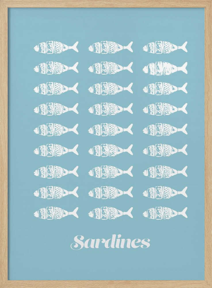 Minimalist Sardines Blue Art Print UK — Abstract Minimal Wall Art — Kitchen — Wall It All Prints