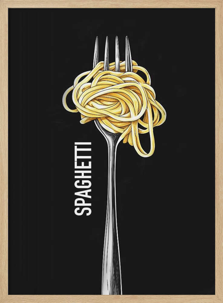 Golden Spaghetti Fork Art Print UK — Abstract Vibrant Wall Art — Kitchen — Wall It All Prints
