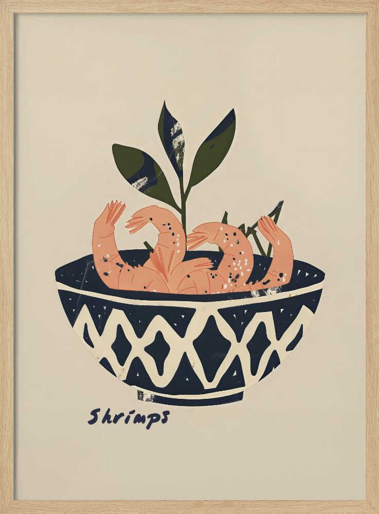 Shrimp Delight Bowl Art Print UK — Botanical Dark Wall Art — Kitchen — Wall It All Prints