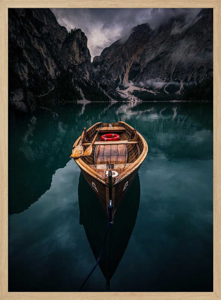 Moody Lake Rowboat Art Print UK — Dark Moody Calm Wall Art — Bedroom — Wall It All Prints