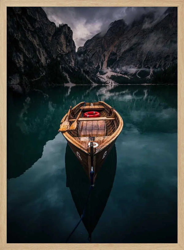 Moody Lake Rowboat Art Print UK — Dark Moody Calm Wall Art — Bedroom — Wall It All Prints