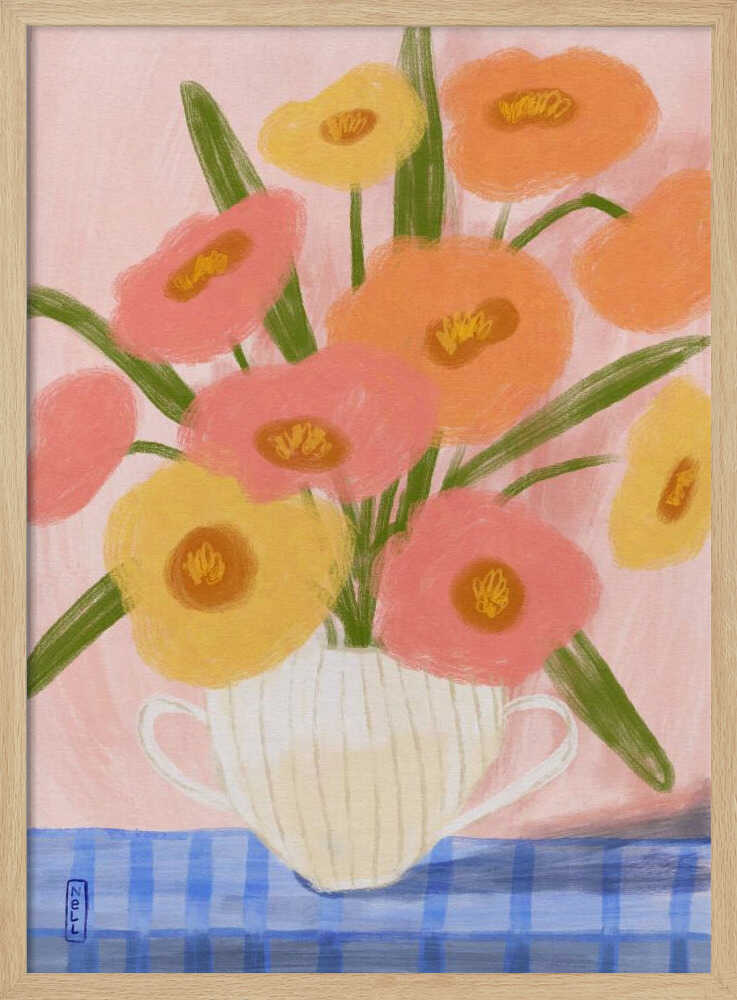 Cheerful Table Flowers Art Print UK — Botanical Vibrant Wall Art — Kitchen — Wall It All Prints