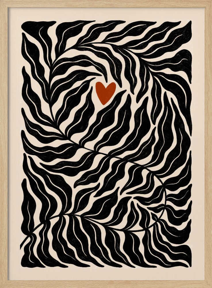 Organic Leaves Heart Art Print UK — Botanical Dark Wall Art — Office — Wall It All Prints