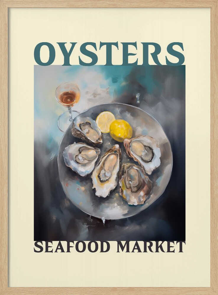 Fresh Oysters with Lemon Art Print UK — Dark Moody Dark Wall Art — Kitchen — Wall It All Prints