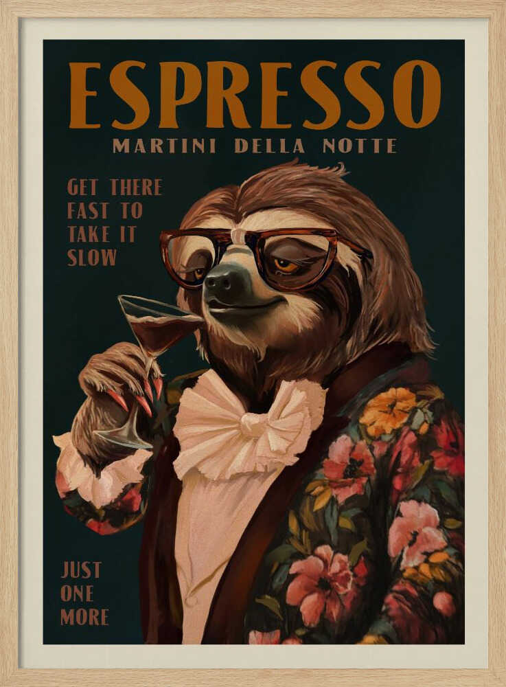 Art Deco Espresso Martini Drinking Sloth Art Print UK — Botanical Elegant Wall Art — Living Room — Wall It All Prints