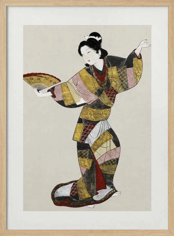 Japanese Female Dancer (17th Century) Vintage Painting Boarder Unknown