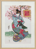 Japanese Woman (1828) Vintage Woodblock Print With Boarder