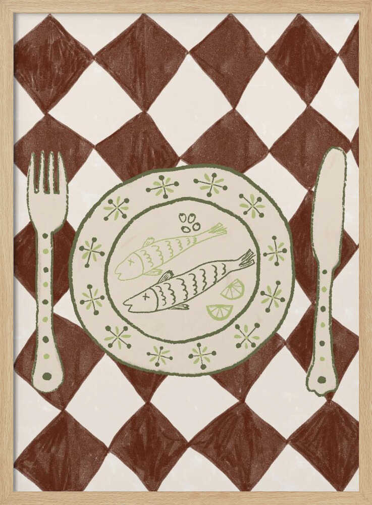 Rustic Fish Dinner Art Print UK — Abstract Minimal Wall Art — Kitchen — Wall It All Prints
