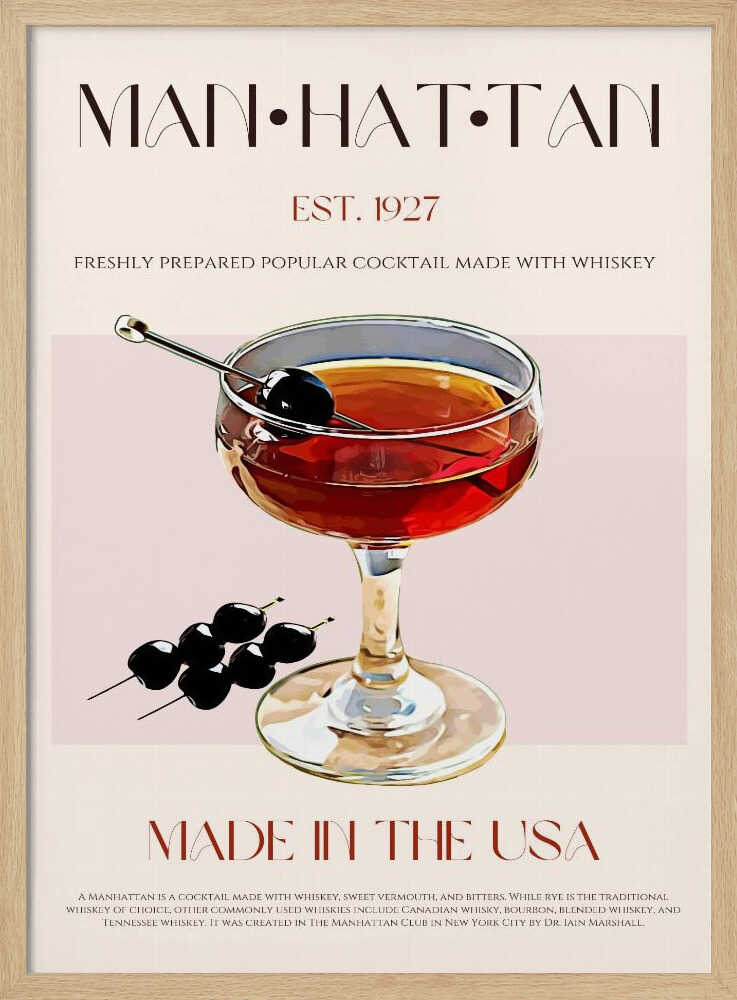 Vintage Manhattan Cocktail Art Print UK — Dark Moody Dark Wall Art — Living Room — Wall It All Prints