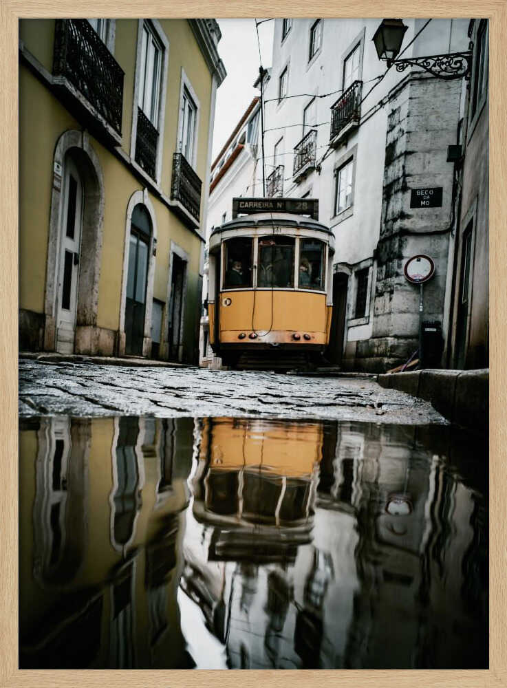 Yellow Tram Reflection Art Print UK — Vintage Vibrant Wall Art — Living Room — Wall It All Prints
