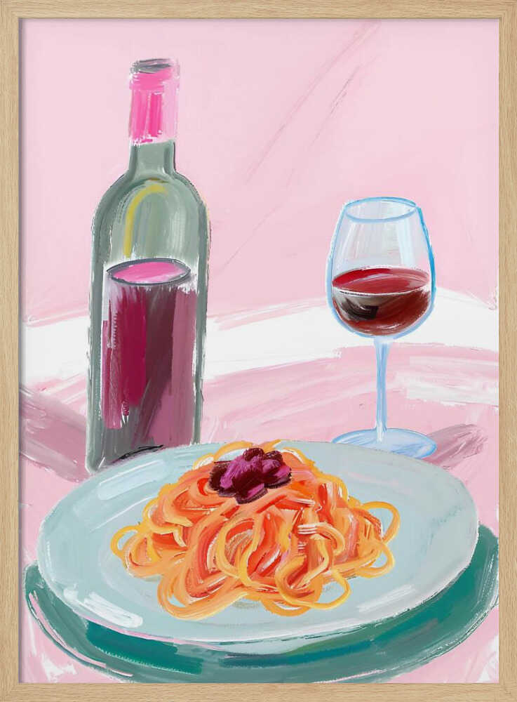 Spaghetti and Red Wine Art Print UK — Food Vibrant Wall Art — Kitchen — Wall It All Prints