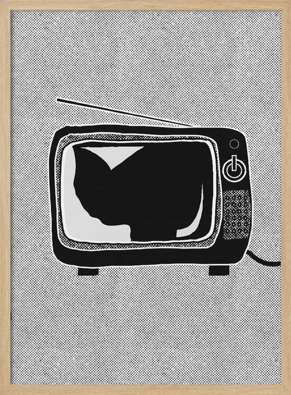 Retro Cat Television Art Print UK — Abstract Dark Wall Art — Office — Wall It All Prints
