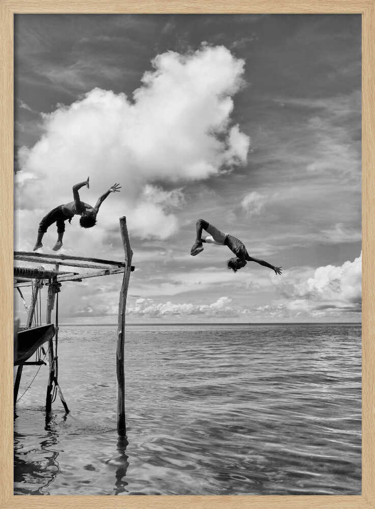 Kids Leaping into Ocean Art Print UK — Landscape Dark Wall Art — Nursery — Wall It All Prints