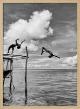 Kids Leaping into Ocean Art Print UK — Landscape Dark Wall Art — Nursery — Wall It All Prints