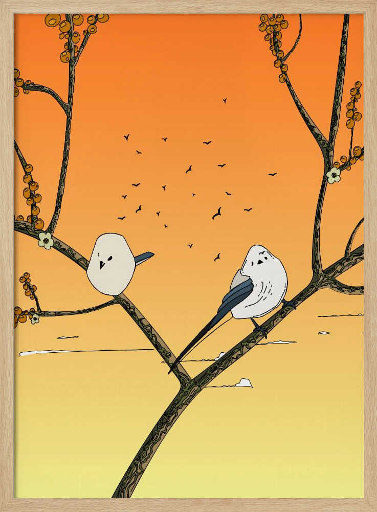 Peaceful Sunset Birds Art Print UK — Botanical Vibrant Wall Art — Bedroom — Wall It All Prints