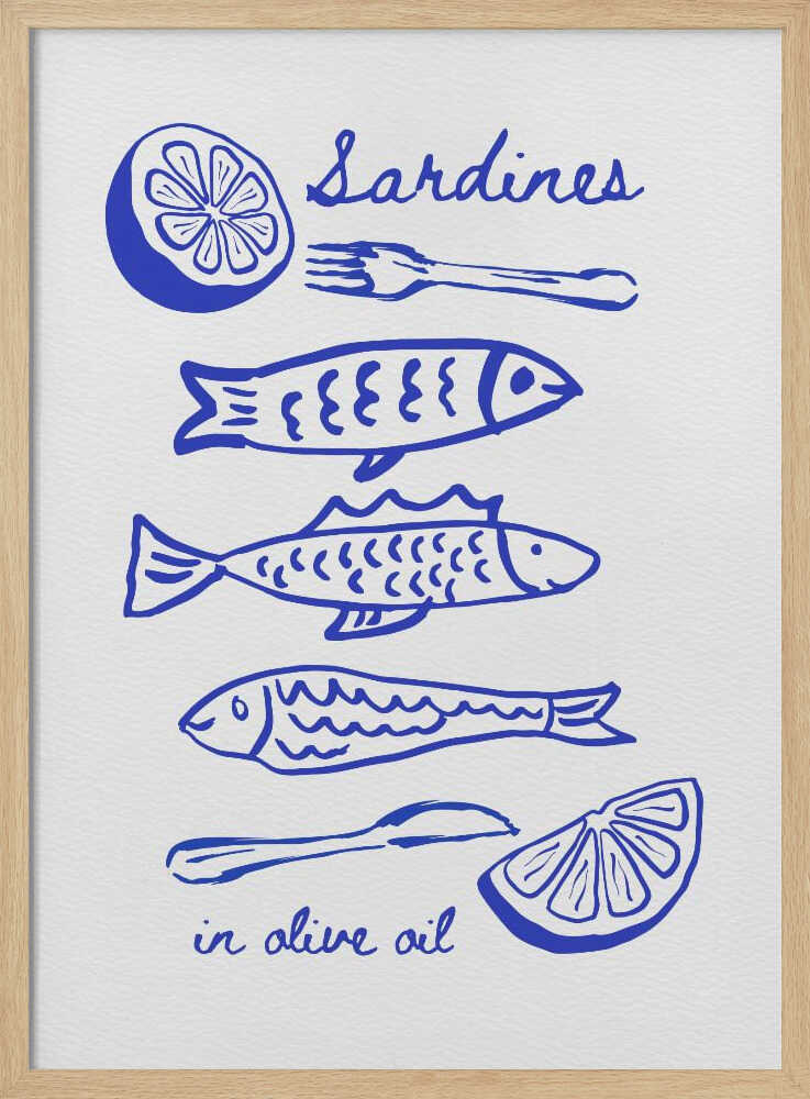 Illustrated Sardines and Lemon Art Print UK — Abstract Minimal Wall Art — Kitchen — Wall It All Prints