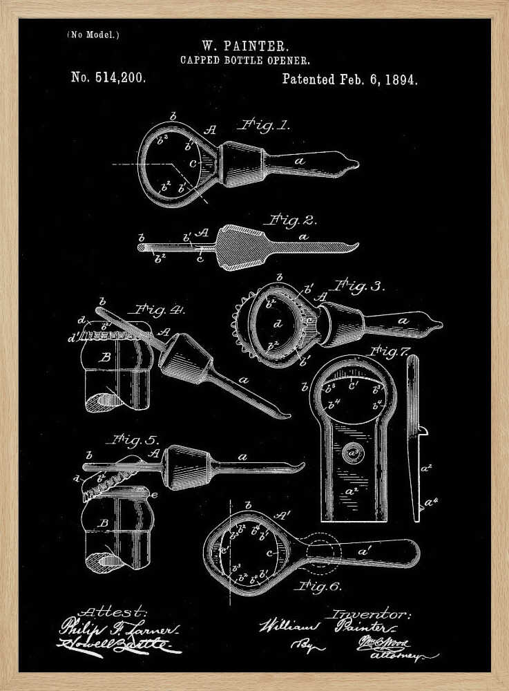 Vintage Bottle Opener Patent Art Print UK — Vintage Dark Wall Art — Kitchen — Wall It All Prints