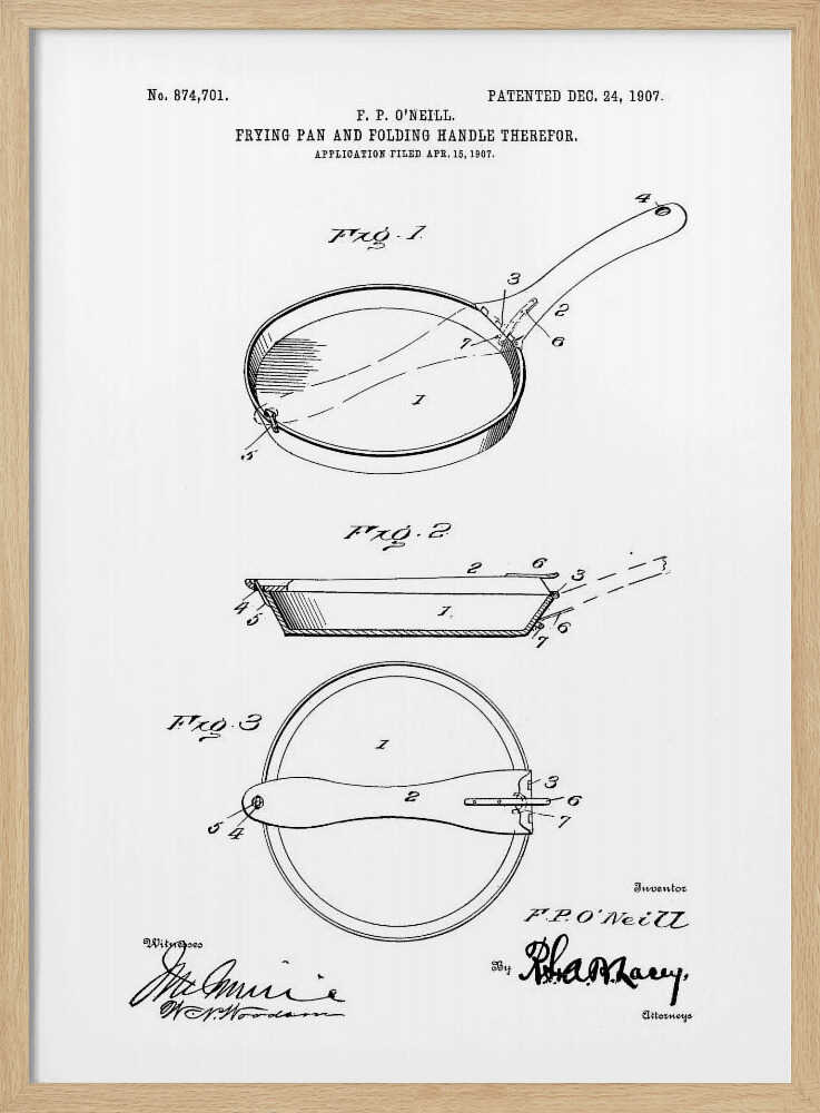 Frying Pan Patent Drawing Art Print UK — Vintage Dark Wall Art — Kitchen — Wall It All Prints