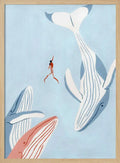 Woman And Whales Swim