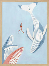 Woman And Whales Swim