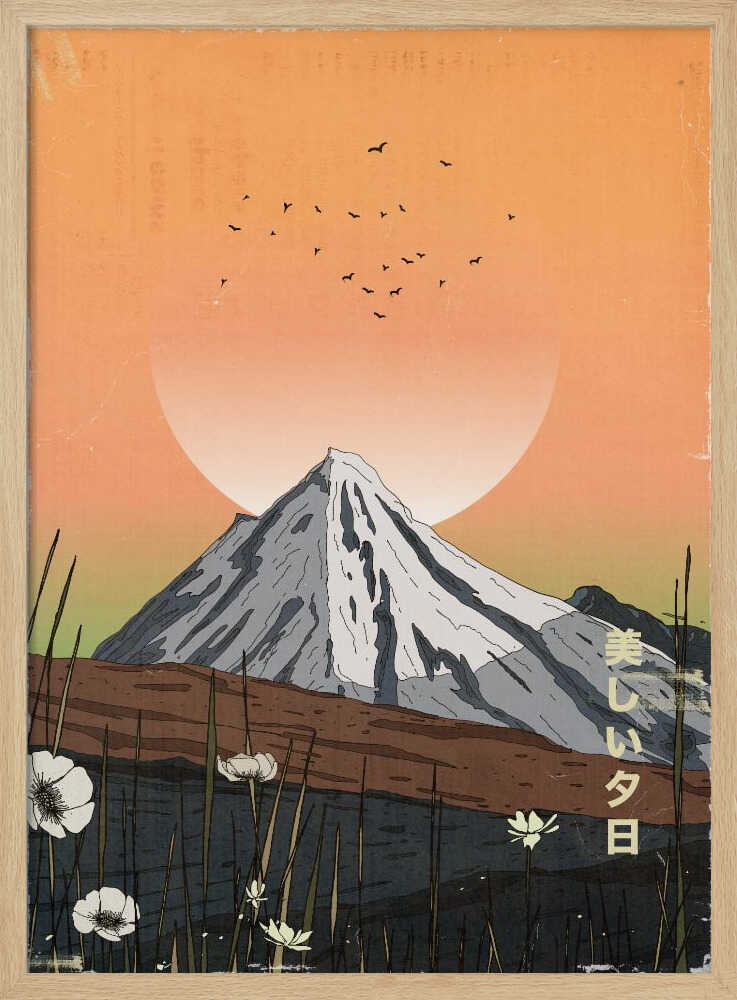 Japanese Mountain Sunset Art Print UK — Japanese Calm Wall Art — Bedroom — Wall It All Prints