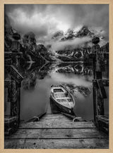 Misty Mountain Lake Boat Art Print UK — Dark Moody Calm Wall Art — Bedroom — Wall It All Prints